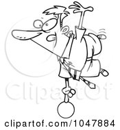 Royalty Free RF Clip Art Illustration Of A Cartoon Black And White Outline Design Of A Show Off Businessman Balanced On A Ball