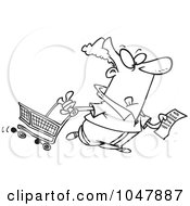 Poster, Art Print Of Cartoon Black And White Outline Design Of A Guy With A Shopping List