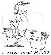 Royalty Free RF Clip Art Illustration Of A Cartoon Black And White Outline Design Of A Businessman Using A Shredder
