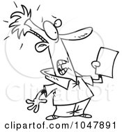 Royalty Free RF Clip Art Illustration Of A Cartoon Black And White Outline Design Of A Shocked Man Holding A Document by toonaday