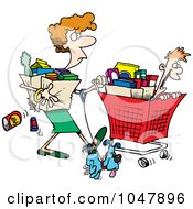 Poster, Art Print Of Cartoon Woman Shopping With Her Son