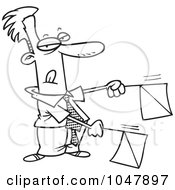 Poster, Art Print Of Cartoon Black And White Outline Design Of A Businessman Signaling With Flags