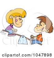 Poster, Art Print Of Cartoon Boy And Girl On A Teeter Totter