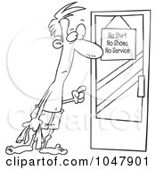 Poster, Art Print Of Cartoon Black And White Outline Design Of A Shirtless Man At A Door