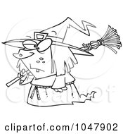 Royalty Free RF Clip Art Illustration Of A Cartoon Black And White Outline Design Of A Short Witch