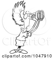 Royalty Free RF Clip Art Illustration Of A Cartoon Black And White Outline Design Of A Shocked Businesswoman Using Binoculars