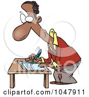 Cartoon Black Businessman Signing A Document