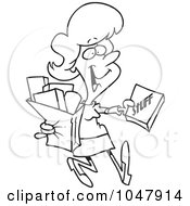 Poster, Art Print Of Cartoon Black And White Outline Design Of A Woman Carrying A Shopping Bag