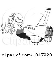 Poster, Art Print Of Cartoon Black And White Outline Design Of A Shuttle Mechanic Working