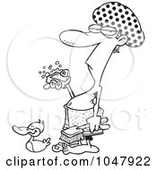 Poster, Art Print Of Cartoon Black And White Outline Design Of A Man Ready For A Shower