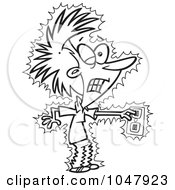Royalty Free RF Clip Art Illustration Of A Cartoon Black And White Outline Design Of A Woman Being Shocked