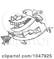 Poster, Art Print Of Cartoon Black And White Outline Design Of A Fat Woman Shopping