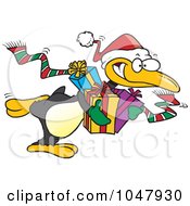 Royalty Free RF Clip Art Illustration Of A Cartoon Giving Christmas Penguin by toonaday