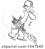 Poster, Art Print Of Cartoon Black And White Outline Design Of A Digging Construction Worker