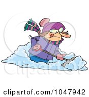 Cartoon Woman Shoveling Snow