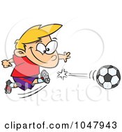 Royalty Free RF Clip Art Illustration Of A Cartoon Boy Kicking A Soccer Ball