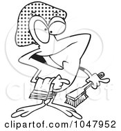 Royalty Free RF Clip Art Illustration Of A Cartoon Black And White Outline Design Of A Frog With Shower Gear