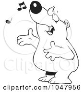 Poster, Art Print Of Cartoon Black And White Outline Design Of A Singing Bear