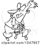 Royalty Free RF Clip Art Illustration Of A Cartoon Black And White Outline Design Of A Sneaky Businessman