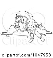 Cartoon Black And White Outline Design Of A Skydiving Woman
