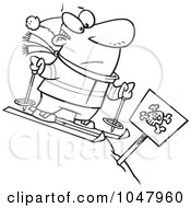 Royalty Free RF Clip Art Illustration Of A Cartoon Black And White Outline Design Of A Guy Skiing Down A Dangerous Slope
