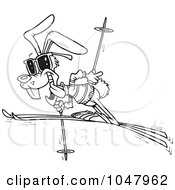 Poster, Art Print Of Cartoon Black And White Outline Design Of A Ski Rabbit