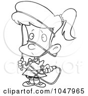 Royalty Free RF Clip Art Illustration Of A Cartoon Black And White Outline Design Of A Girl Tangled In A Jump Rope by toonaday