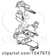 Royalty Free RF Clip Art Illustration Of A Cartoon Black And White Outline Design Of A Skater Boy