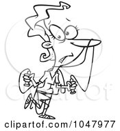 Royalty Free RF Clip Art Illustration Of A Cartoon Black And White Outline Design Of A Woman Tangled In Jump Rope