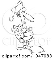 Royalty Free RF Clip Art Illustration Of A Cartoon Black And White Outline Design Of A Thin Man Dressing As Santa