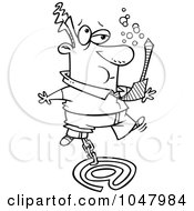 Royalty Free RF Clip Art Illustration Of A Cartoon Black And White Outline Design Of A Businessman Sinking With Email