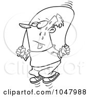 Royalty Free RF Clip Art Illustration Of A Cartoon Black And White Outline Design Of A Guy Skipping Rope