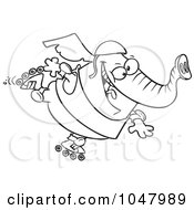 Poster, Art Print Of Cartoon Black And White Outline Design Of A Roller Blading Elephant
