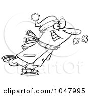 Cartoon Black And White Outline Design Of A Guy Ice Skating