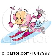 Poster, Art Print Of Cartoon Baby Girl Skiing