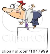 Royalty Free RF Clip Art Illustration Of A Cartoon Businessman Balanced On A Blank Sign