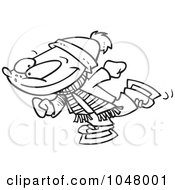 Poster, Art Print Of Cartoon Black And White Outline Design Of A Winter Boy Ice Skating