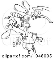 Royalty Free RF Clip Art Illustration Of A Cartoon Black And White Outline Design Of A Skeeter Stealing A Man by toonaday