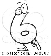 Royalty Free RF Clip Art Illustration Of A Cartoon Black And White Outline Design Of A Number Six 6 Character