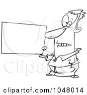 Poster, Art Print Of Cartoon Black And White Outline Design Of A Guy Holding A Blank Sign