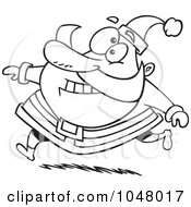 Royalty Free RF Clip Art Illustration Of A Cartoon Black And White Outline Design Of A Running Santa