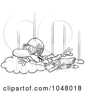 Poster, Art Print Of Cartoon Black And White Outline Design Of A Guy Skydiving