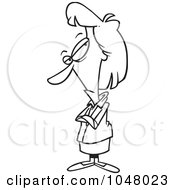 Royalty Free RF Clip Art Illustration Of A Cartoon Black And White Outline Design Of A Sketpical Businesswoman