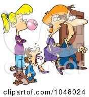 Poster, Art Print Of Cartoon Babysitter Watching Parents Leave