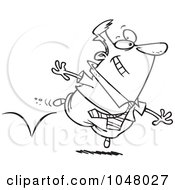 Poster, Art Print Of Cartoon Black And White Outline Design Of A Skipping Businessman