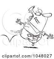Royalty Free RF Clip Art Illustration Of A Cartoon Black And White Outline Design Of A Skipping Businessman