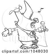 Royalty Free RF Clip Art Illustration Of A Cartoon Black And White Outline Design Of A Singing Rhino