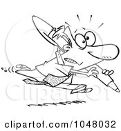 Royalty Free RF Clip Art Illustration Of A Cartoon Black And White Outline Design Of A Businessman Running With A Pen