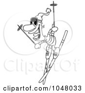 Poster, Art Print Of Cartoon Black And White Outline Design Of A Skier Man