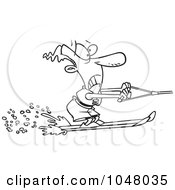 Poster, Art Print Of Cartoon Black And White Outline Design Of A Water Skiing Man